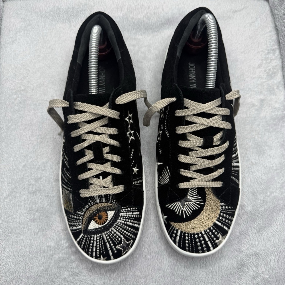 Johnny Was Celestial embroidered suede sneakers Size 9 black Moon Star eye